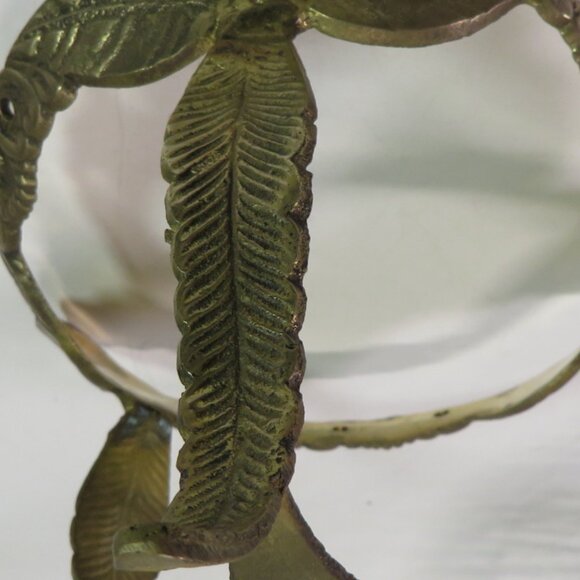 Crackle Glass & Brass Stand w Roses & Leaves Embossed Triangle Centerpiece - Picture 4 of 17